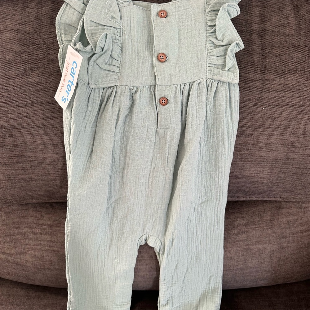 Carters Kids Ruffled Green Overalls - Picture 2 of 3